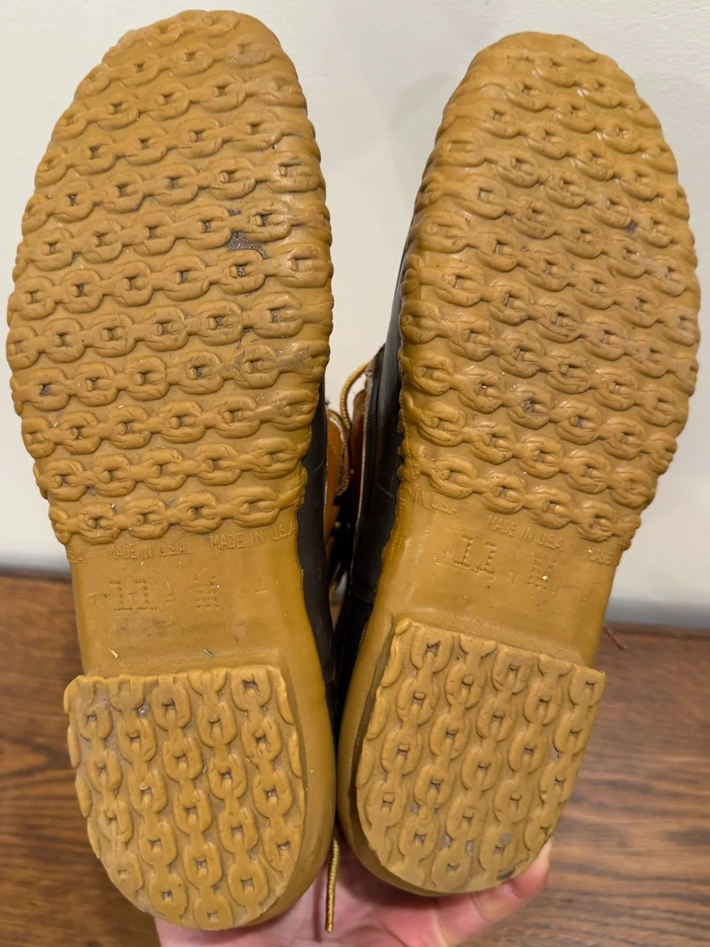 L.L. Bean Aprrox 1980s Tan Leather and Rubber Men's Vintage Preppy Duck Boots